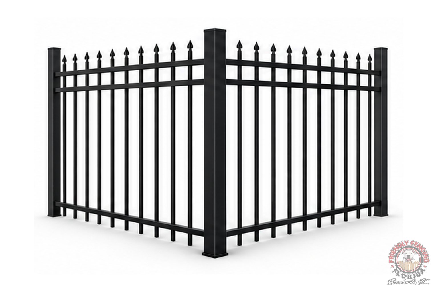 Black aluminum 2-rail spear top fence corner, Spring Hill FL