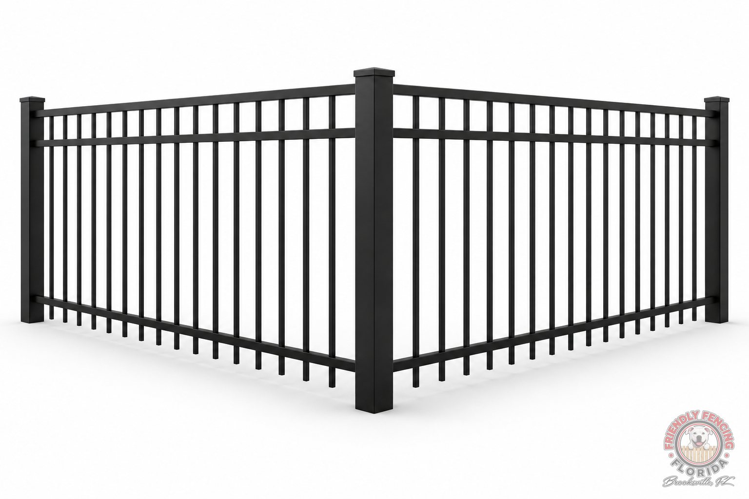 Black aluminum flat top fence with puppy pickets along the bottom rail, Brooksville FL